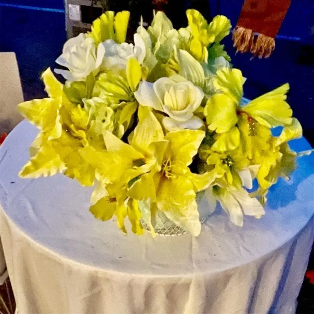 Please Read! Yellow Artificial Arrangement in Decorative Basket Centerpiece